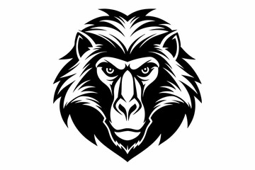baboon head silhouette line art vector illustration with a white background