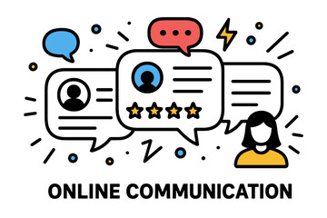 Obraz premium Vector illustration depicting online communication with dialogue bubbles and user feedback