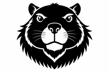 beaver head silhouette line art vector illustration with a white background