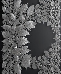 Intricate silver leaf lace, shimmering border  ,  design,  abstract