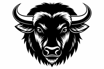 bison head silhouette line art vector illustration with a white background