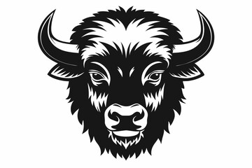 bison head silhouette line art vector illustration with a white background
