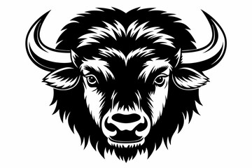 bison head silhouette line art vector illustration with a white background