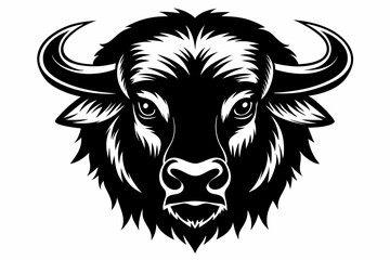 bison head silhouette line art vector illustration with a white background