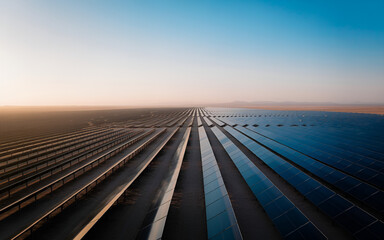 Solar Farm in Desert Sunset.
