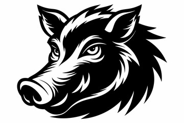 boar head silhouette line art vector illustration with a white background