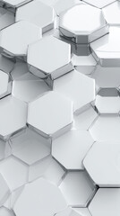 Glossy Geometric Futuristic Tiles in White and Chrome Finish on Transparent Background