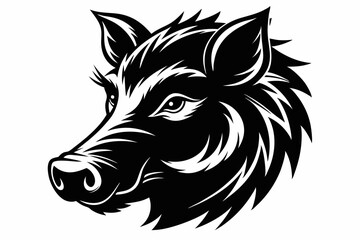 boar head silhouette line art vector illustration with a white background