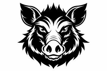 boar head silhouette line art vector illustration with a white background