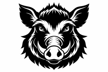 boar head silhouette line art vector illustration with a white background