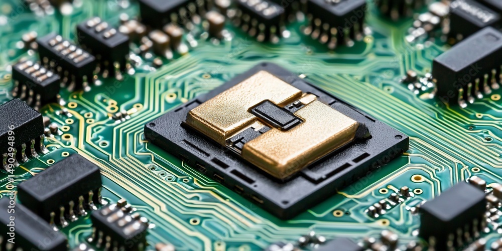 Poster sophisticated circuit board close-up displaying intricate electronic components
