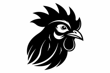 chicken head silhouette line art vector illustration with a white background