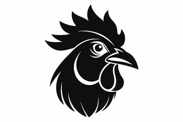 chicken head silhouette line art vector illustration with a white background
