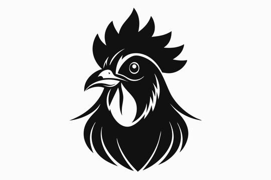 chicken head silhouette line art vector illustration with a white background