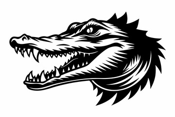 crocodile head silhouette line art vector illustration with a white background