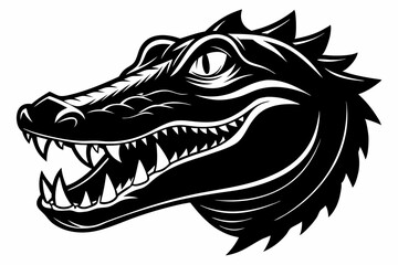 crocodile head silhouette line art vector illustration with a white background