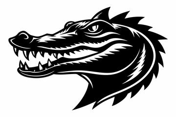 crocodile head silhouette line art vector illustration with a white background
