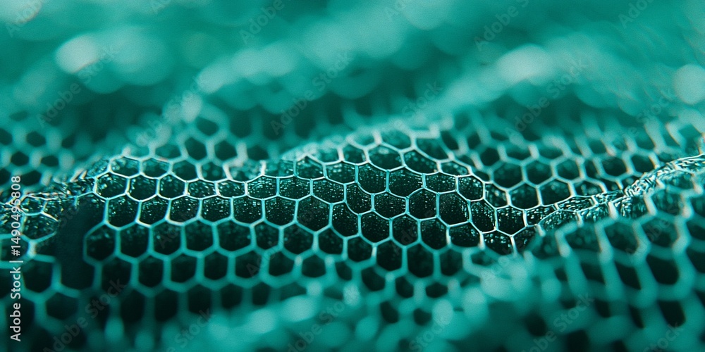 Poster teal honeycomb pattern with subtle distortions for organic background use