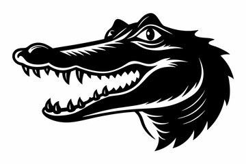 crocodile head silhouette line art vector illustration with a white background