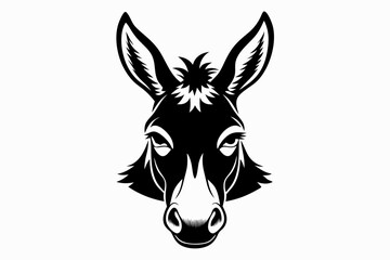 donkey head silhouette line art vector illustration with a white background