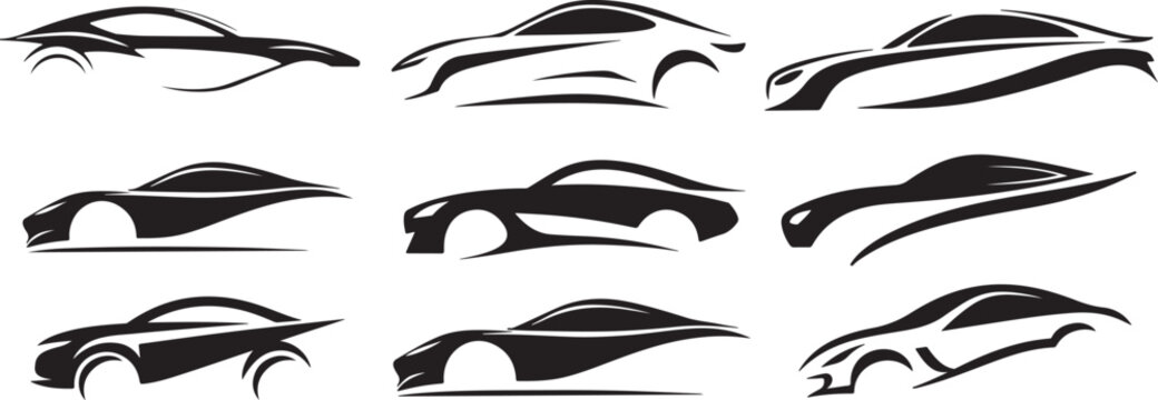 Modern Car Silhouette Vector Set in Abstract Minimal Style