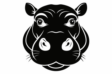 hippopotamus head silhouette line art vector illustration with a white background