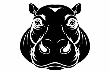 hippopotamus head silhouette line art vector illustration with a white background
