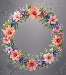 Obraz premium Intricate watercolor petal design, floral wreath , invitation, pastel, texture