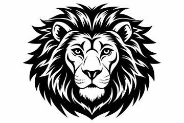 lion head silhouette line art vector illustration with a white background