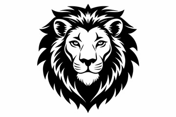 lion head silhouette line art vector illustration with a white background