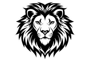lion head silhouette line art vector illustration with a white background