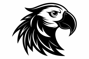 macaw head silhouette line art vector illustration with a white background