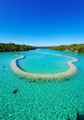 Bright Turquoise Lagoon with Shallow Clear Water and Coral Reef