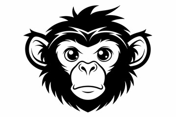 monkey head silhouette line art vector illustration with a white background