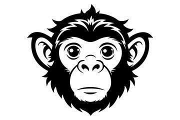 monkey head silhouette line art vector illustration with a white background
