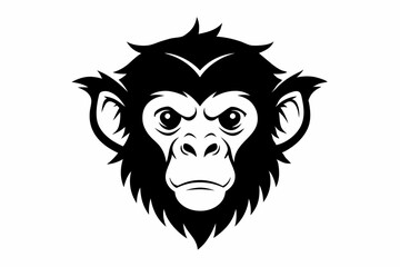 monkey head silhouette line art vector illustration with a white background