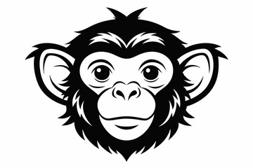 monkey head silhouette line art vector illustration with a white background