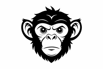 monkey head silhouette line art vector illustration with a white background