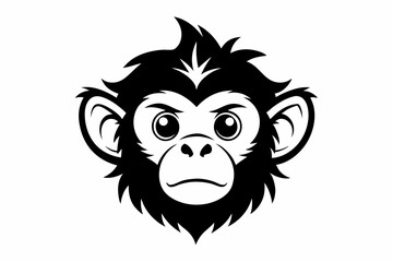 monkey head silhouette line art vector illustration with a white background