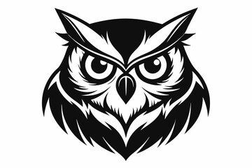 owl head silhouette line art vector illustration with a white background