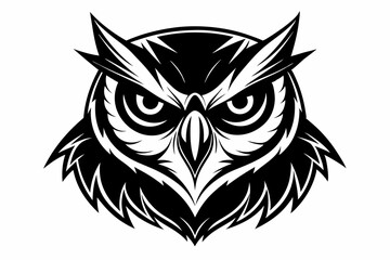 owl head silhouette line art vector illustration with a white background
