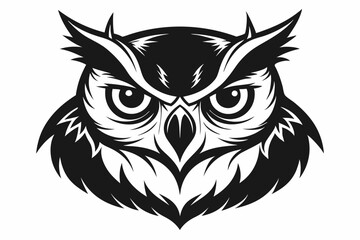 owl head silhouette line art vector illustration with a white background