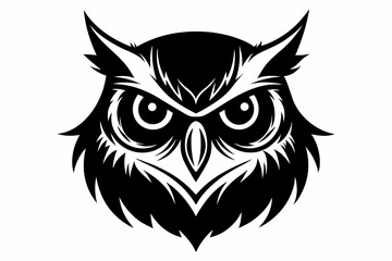 owl head silhouette line art vector illustration with a white background