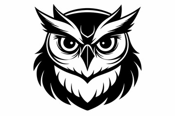 owl head silhouette line art vector illustration with a white background