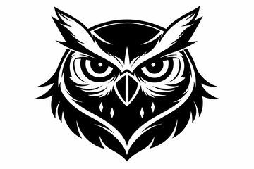 owl head silhouette line art vector illustration with a white background