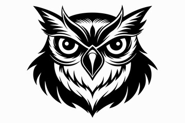 owl head silhouette line art vector illustration with a white background