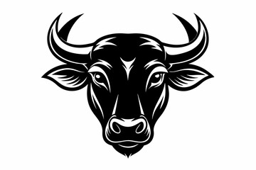 ox head silhouette line art vector illustration with a white background