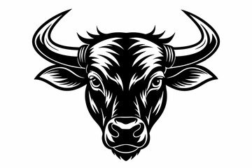 ox head silhouette line art vector illustration with a white background