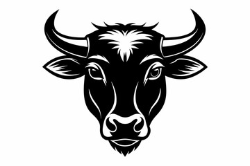 ox head silhouette line art vector illustration with a white background