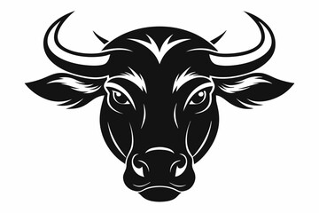 ox head silhouette line art vector illustration with a white background